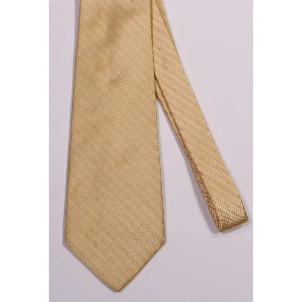 Paul Stuart Gold Jacquard Silk Necktie Tie Made in Japan
